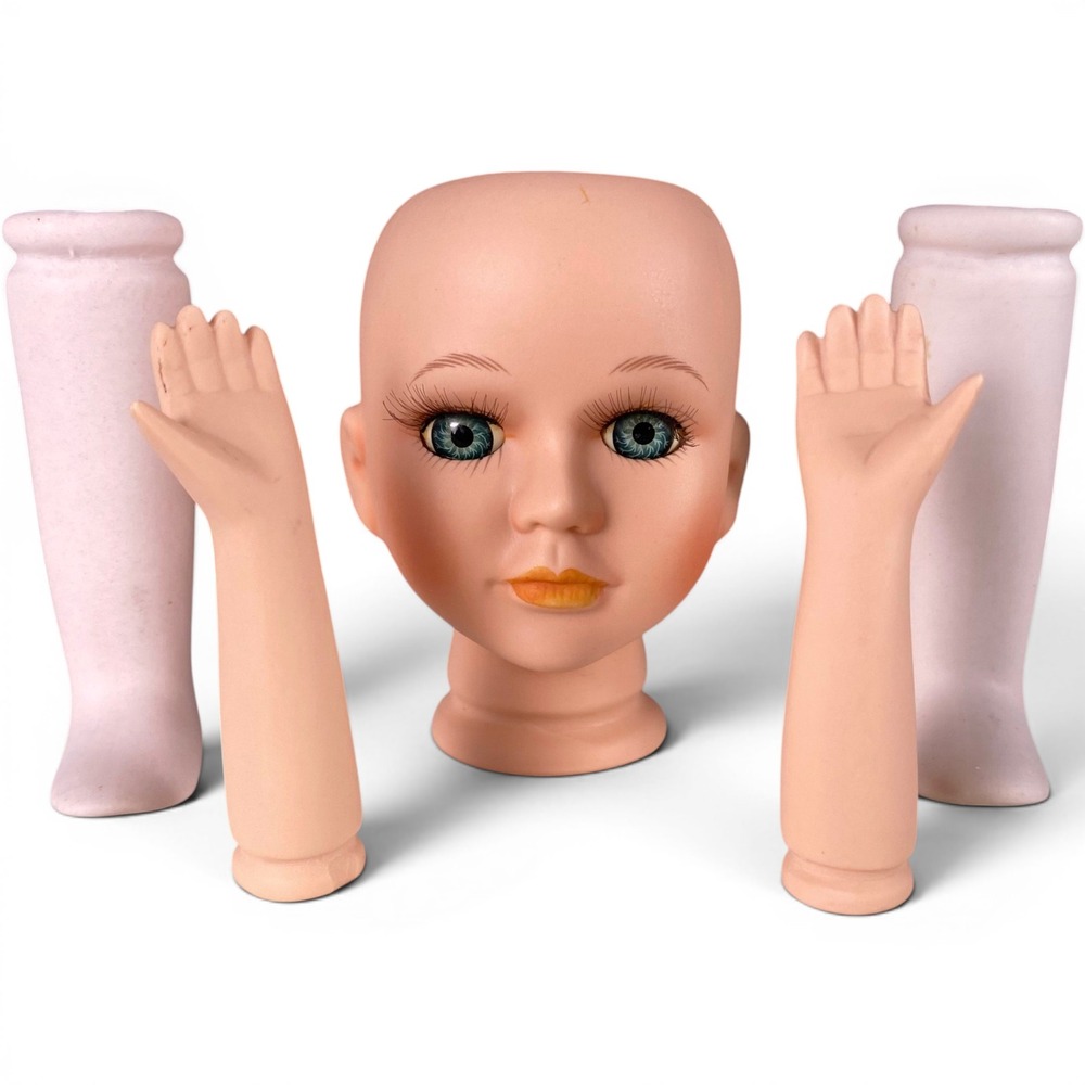 Vintage Porcelain Doll Head Arms and Boots‎ Replacement Parts Set Blue Eyes